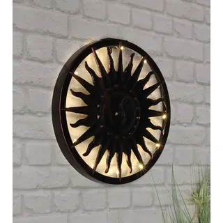 Metall Solar Wand Deko SONNE - 40 cm - Wandbild bleuchtet für Balkon und Terrasse - Bronze