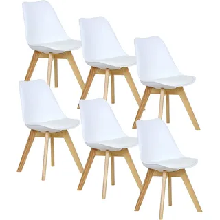 WOLTU 6er Set Esszimmerstühle Küchenstuhl Design Stuhl Esszimmerstuhl Kunstleder Holz, Weiß - Weiß