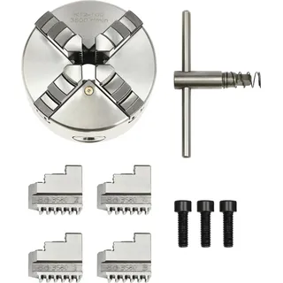 Drehbankfutter - Vierbacken Selbstzentrierend - Durchmesser 100 mm - Spannbereich 30–90 mm - Gusseisen & Stahl - Hohe Präzision - Silber