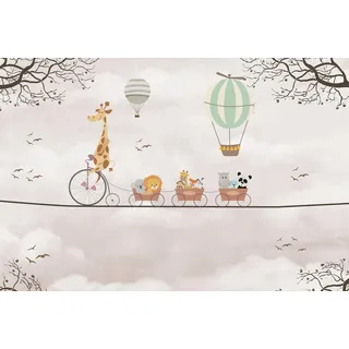 A.S. Création Fototapete Sweet Animals 3,75 m x 2,50 m - WALLLOVE Tapete Kinderzimmer mit Tieren in Bunt, Beige inkl. Kleister - DD129594