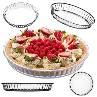 KADAX Tarteform ø 28 cm, Obstkuchenform aus hitzebeständigem Glas, Auflaufform, Runde Backform für Tarte, Quiche & Kuchen, Kuchenform, Quicheform
