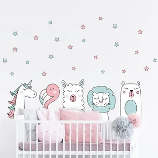 Wandsticker Kinder - Dekoration Babyzimmer - Wandsticker Kinder - Wandsticker skandinavisch - Wandaufkleber Tiere Großschlafer - H120 x B 180 cm