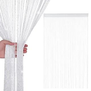 WedDecor Schnur Vorhänge Glitzer Fransen Panel Fliegengitter Zimmer Organizer Quaste Vorhang für Türen, Türöffnung, Windows, Wohnkultur, Ereignis Dekoration, (90cm x 200cm) - Weiß, 90 x 200cm