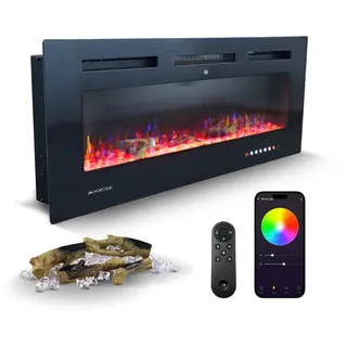 Mobiclinic Wandkamin Elektrokamin Elektrischer kamin 900/1800W Fernbedienung und WiFi APP-Funktion Kamin Elektro Überhitzungsschutz 15 Variable Farb - Schwarz