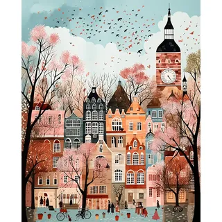 Malen nach Zahlen Erwachsene, Paint by Numbers Adult Landschaft Malen nach Zahlen Erwachsene Leinwand London im Frühling, DIY Handgemalt Ölgemälde Kit als Geschenk für Home Decor, Rahmenlos (40×50cm)
