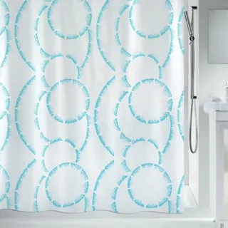 Spirella Anti-Schimmel Duschvorhang - Anti-Bakteriell, waschbar, wasserdicht, Polyester, „Claire“ 180x180cm Weiß Blau