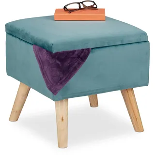 Relaxdays Samthocker mit Stauraum 40 x 40 x 40 cm Türkis