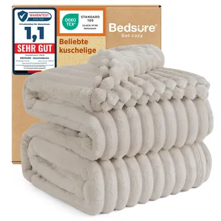 BEDSURE kuscheldecke 220x240 - Tagesdecke, Wolldecke & Fleecedecke, Sofadecke, Weiche Warme Grobe Korddecke für Zimmer Deko, Wohn- & Kuscheldecken, XXL Große Decke, Beige, 220 x 240 cm