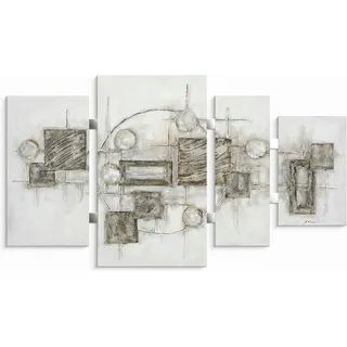 Ölgemälde BÖNNINGHOFF "handarbeit 4-teilig QUADRATE ABSTRAKT 70x124 cm – Wandbild Deko modern", farbe bild(er): schwarz, weiß, silber, grau, B:124cm H:70cm T:3cm, Acrylfarbe, Canvas, Holz, Bilder, Ölgemälde