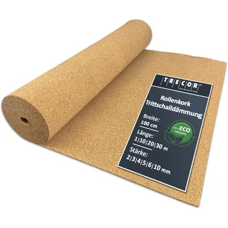 ökologische Trittschalldämmung TRECOR Rollenkork / Trittschallkork - Stärke 2 mm - Dichte: 200 kg/m3 - 5 m2 Rolle