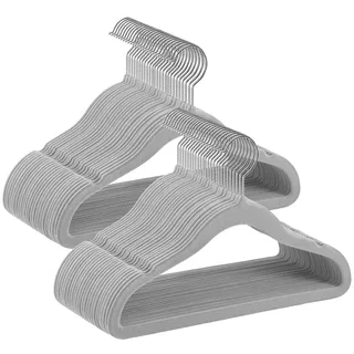 Songmics Kinderkleiderbügel, 50er Set Kleiderbügel Kinder, Baby-Kleiderbügel, Bügel Samt, 360° drehbarer Haken in Silber, platzsparend, rutschfest, für Kleiderschrank, Taubengrau CRF027G05