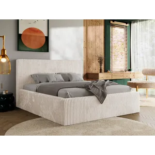 MKS MEBLE Polsterbett mit Bettkasten TILIANO CLASSIC Doppelbett mit Kopfteil 200x200 Lattenrost Gasfeder Multipocket Matratze ELORI LUX Beige Cord - Beige