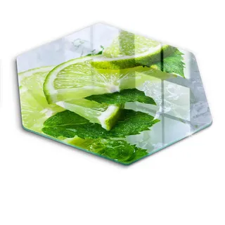 Wallfluent Glasplatte 40 cm Limette Minze und Eis , Grün , Glas , Rund , 40x40 cm , Küchenzubehör, Schneidebretter