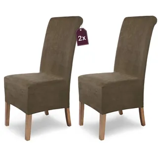 Scheffler Home Stuhlhussen Leon Veltara Taupe-Braun 2er Set – Elastische Stuhlbezüge in Wildlederoptik für Freischwinger und Esszimmerstühle – Öko-Tex Zertifiziert