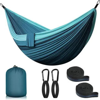 Ultraleichte 2 Personen Outdoor Camping Hängematte 300x200 cm Tragbar bis 300 kg Blau - Blau