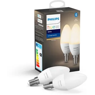 Philips Hue White Doppelpack E14, Intelligente Glühbirne, Weiß, Bluetooth/Zigb