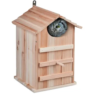 Relaxdays Eulen-Nistkasten , Holz, Metall , 25x38.5x28 cm , Dekoration, Gartendeko