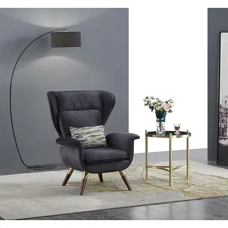 Sessel Design Couch Sofa Sitzer Luxus Ohren Sitz Relax Leder Lounge Club Polster - Grau