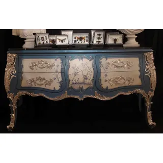 Kommode Sideboard Holz Schrank Anrichte Italienische design luxus Möbel Echtholz - Blau