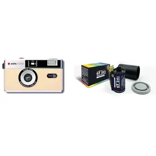 AgfaPhoto - Wiederverwendbare Analogkamera - Beige + GT Photo Retro Farbfilm 35mm - 24 Aufnahmen
