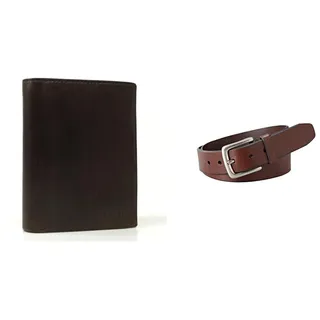FOSSIL Herren Derrick Braunes Leder Portemonnaie und Joe Gürtel, Set