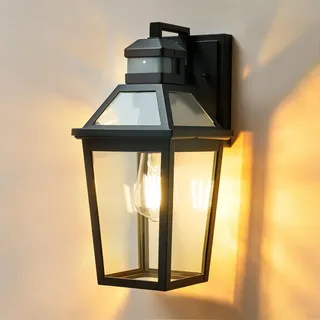 CELAVY Außenlampe mit Bewegungsmelder, Außenleuchte Vintage, 1xE27 | Retro Aussenlampe Dämmerungssensor, Aussenleuchte und Wandleuchte aussen mit LED Lampe, Außenbeleuchtung Schwarz