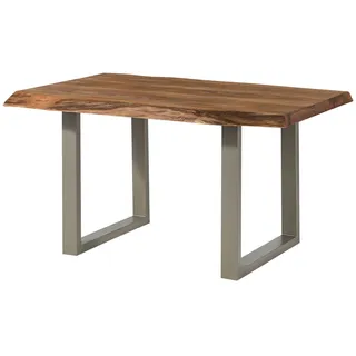 MASSIVMOEBEL24.DE Baumtisch Sheesham 160x90x77 natur gebeizt / U-Beine silber matt FREEFORM 5