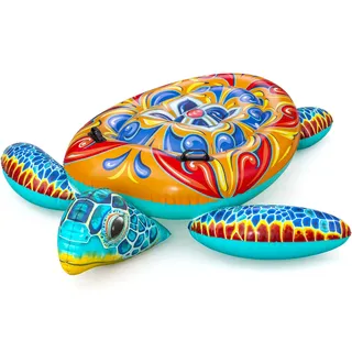 Bestway Schwimmtier Mediterranean Turtle, 186 x 168 x 42 cm, 85 kg Belastbarkeit, Robuste Haltegriffe, Sicherheitsventile, PVC, Majolika-Design, Ab 3 Jahren, Inkl. Reparaturflicken