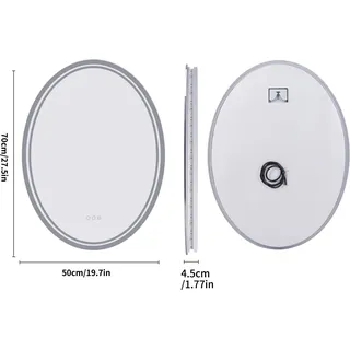 LED Badspiegel - Ovaler Wandspiegel 50x70 cm - Dimmbar Hinterleuchtet - Beschlagfrei - 3 Touch-Sensoren - Rahmenlos - Weiß