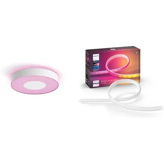 Philips Hue White & Color Ambiance Xamento Deckenleuchte M (2.350 lm) & Gradient Ambiance LED Lightstrip 2m Basis, Weiß, 929002994901