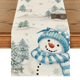 Artoid Mode Blau Schneemann Weihnachten Tischläufer, Saisonnal Winter Küche Tisch Dekoration Drinnen Urlaub Party Dekor 40x180 cm