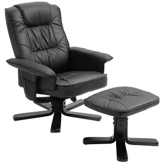 Idimex Relaxsessel Charly mit Hocker, schöner Drehsessel mit Lederimitat in schwarz, praktischer Polstersessel mit Seitentasche