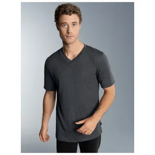 T-Shirt TRIGEMA "TRIGEMA V-Shirt DELUXE Baumwolle", Herren, Gr. S, grau (anthrazit, melange), Single Jersey, 100% Baumwolle, Basic, lang, V-Ausschnitt, Shirts T-Shirt