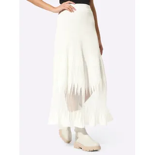 Strickrock CREATION L, Damen, Gr. 21, beige (ecru), 47% Baumwolle, 47% Modal, 5% Polyester, 1% metallisierte Fasern, unifarben, lang, Röcke Strickrock