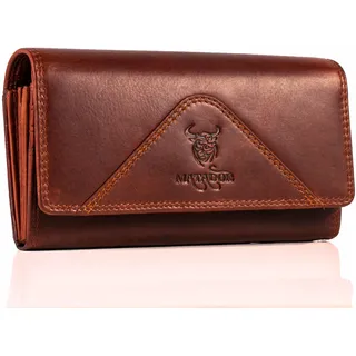 MATADOR XL Karten Portemonnaie Geldbeutel Damen Leder Groß #Budapest mit Geschenk Box, Portmonee Geldbörse Frauen Gross mit RFID Blocker, Geldtasche Brieftasche, Damenportemonnaie Vintage Braun