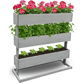Coemo Mittleres Vertikalbeet Grau Hochbeet 3 Etagen inkl. Pflanzfolie 75x30x75 - Grau