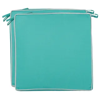 Brandsseller 2er Set Sitzkissen 40x40x4 cm – Wasser- & schmutzabweisende Stuhlkissen mit Bindebändern & Paspel – Für Innen & Außen – Garten, Terrasse, Küche – Türkis