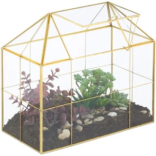 Relaxdays Pflanzenterrarium 27 x 30 x 15 cm Gold