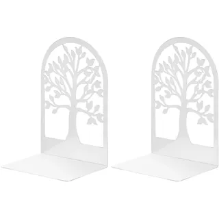 MSDADA Buchstützen, Metall CD Buchständer für Kinder, Glücksbaum Gestalten rutschfeste Bücherregal für Büro & Schule Home Decorative Muttertag Kindertag Geschenk(Schwarz) (Weiß, 1)