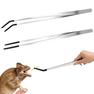 YANGWEN Aquarium Aquascaping Set, 2 Stück Edelstahl Lange Pinzette, Futterzange erade/gebogen für Wasserpflanze, Reptilien,27 cm