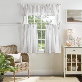 Martha Stewart Unbekannt Laguna Streifen-Set mit Volant und Etagen, halbtransparent, Mokka