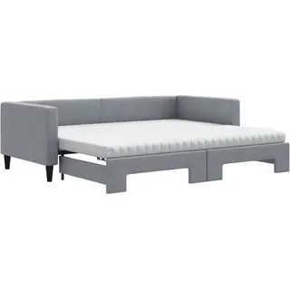 vidaXL Tagesbett Ausziehbar mit Matratze Hellgrau 90x200 cm Stoff - Grau