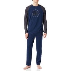 CR7 Cristiano Ronaldo Langarm-Pyjama-Set für Herren, Marinenblau, L