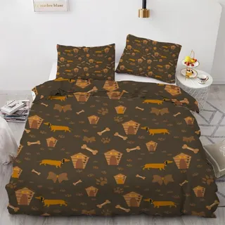 Bettwäsche-Set Dackel 155x220 cm 3-teilig Mikrofaser Wendebettwäsche mit Reißverschluss 2 Kissenbezüge 80x80 cm