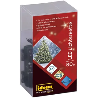IDENA 30438 - LED Lichterkette mit 80 LEDs in Warmweiß, 6 Stunden Timer Funktion, batteriebetrieben, ca. 6,5 m lang, Innen & Außen, zum Basteln, als Party Deko, Weihnachtsdeko, Hochzeit