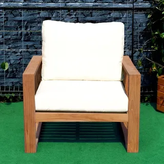 Teako Design Loungesessel Treviso Teakholz Massiv 80x88x90 cm Creme - Creme