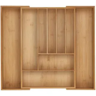 Relaxdays Besteckkasten , Hellbraun , Holz, Kunststoff , Bambus , 9 Stück Fächer , Rechteckig , 56x6x50 cm , Küchenzubehör, Küchenhelfer, Besteckeinsätze