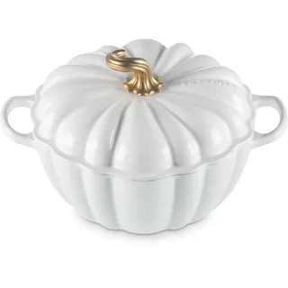 Le Creuset Figurale Kürbis-Kokotte, emailliertes Gusseisen, 4 l, Weiß mit Kupferknauf