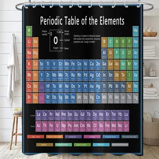 Hnmdmyi Duschvorhang Periodensystem 165x180, Bunte Wissenschaft Technologie Bildung Chemie Schule Student Badewanne Vorhang Wasserdicht Polyester Stoff Waschbar Badevorhang für Badezimmer mit Haken