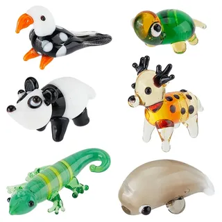Hobbspring 6 Stück Mundgeblasene Glasfiguren Miniatur Tier Glasdekor Buntes Glas Fuchs Krokodil Mantarochen Schnecke Nilpferd Vogel Schaudekorationen Für Zuhause Sammlerstücke Geschenke